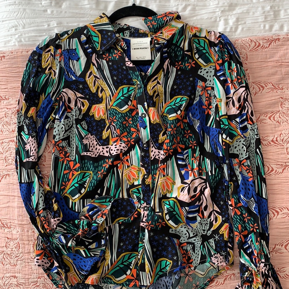 Anthropologie animal print blouse